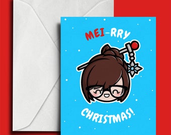 Mei-rry Christma, Geeky Christmas Car, Overwatch Card, Xmas Cards, Gaming Christmas Card, Funny Christmas Card, Punny, Gamer Gifts