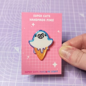 Shark Pin, Handmade Pins, Pin Badges UK, Shark Pin Badge, Shark Gifts, Ocean Art, Cute Shark, Cute Pin, Ice Cream, Animal Pin