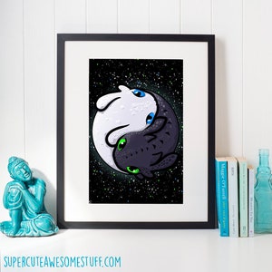 Yin Yang furieux A4 - impression dragon - impression dragon mignon - cadeau dragon - impression animal mignon - animaux mignons - art kawaii