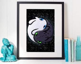 A4 Furious Yin Yang - Dragon Print - Cute Dragon Print - Dragon Gift - Cute Animal Print - Cute Animals - Kawaii Art