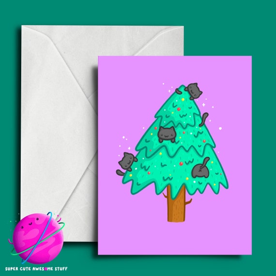 Kitty Christmas Card, Cat Christmas Tree, Cat Christmas Gift, Cat Butt, Cute Cat Card, Black Cat Christmas Card, Black Cat Gifts, Meowy