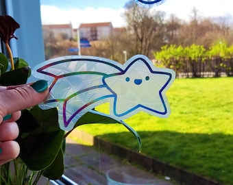 Cute Shooting Star Suncatcher, Suncatcher Sticker, Suncatcher Decal, Window Stickers, Window Cling, Star Sticker, Cute Stickers, Rainbow