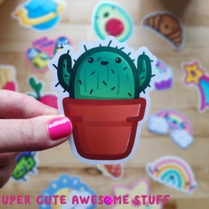 Kawaii Cactus Sticker - 3.5 inch Die Cut Sticker  - Cute Cactus Sticker - Laptop Stickers - Phone Sticker - Kawaii Plants - Cute Gardening