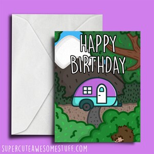 Tarjeta de cumpleaños con forma de caravana en forma de lágrima muy bonita - Tarjeta de cumpleaños bonita para acampar - Tarjeta bonita para actividades al aire libre - Camping - Senderismo - Amantes de la naturaleza