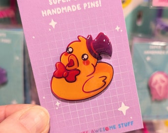 Hell's Greatest Duck Pin, Handmade Pins, Pin Badges UK, Birb Pin Badge, Bird Gifts, Cute Birds, Cute Pin, Birb Badge, Rubber Duck Art