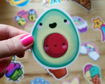 Cute Avocado Sticker, Kawaii Avocado, Laptop Stickers, Kawaii Food Stickers, Cute Food Stickers, Avocado Gifts, Stocking Filler, Food Gift