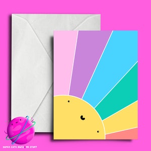 Cartão de sol arco-íris feliz - Cartão de felicitações super fofo - Cartão de felicitações kawaii - Cartão de aniversário - Arte fofa - Arco-íris fofo - Arco-íris kawaii