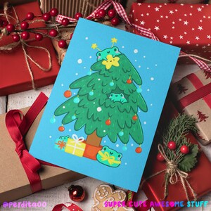 Frosch Weihnachtskarte, Frosch Weihnachtsbaum, Frosch Weihnachtsgeschenk, süße Frösche, Frosch Geschenke, süße Froschkunst, Froggy Sachen, süße Weihnachtskarten