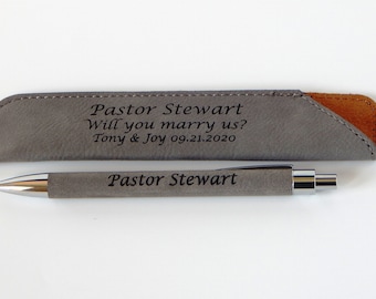 Engraved Officiant Proposal Gift: Personalized Leather Pen and Sleeve
