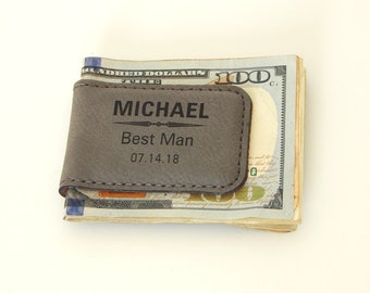 Personalized Money Clip - Gift for Groomsman - Groomsmen Gifts - Wedding Leather Clips, MC05