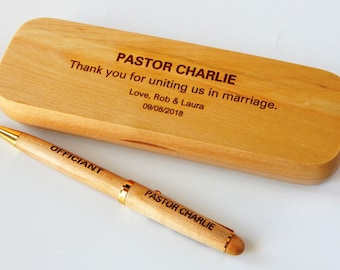 Engraved Wedding Officiant Gift: Personalized Wood Pen Set