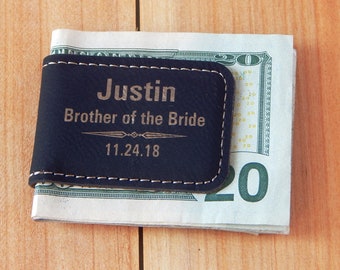Brother of the Bride Gift from Groom - Engraved Leather Money Clip Gifts - Personalized Clips for Groomsmen