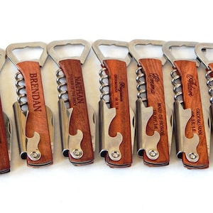 Engraved Wood Corkscrew Bottle Opener: Personalized Groomsmen Gift
