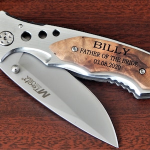Father of the Bride Gifts | Engraved Pocket Knives |  Wedding Gift from Groom | Personalized Knife | Custom Engraved Folding Knife for Him