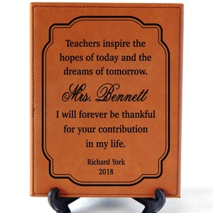 Engraved Faux Leather Teacher Sign: Personalized Appreciation Gift