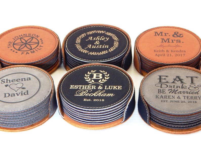 Engraved Favor Wedding Party Favors Personalized Coasters Custom Leather Coaster CAS02