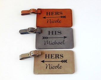 Engraved Luggage Tags Travel Gift for Couple - Personalized Leather Tag - Wedding Gifts