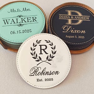 Custom Leather Coasters | Wedding Gifts for Couple | Personalized Coaster Set of 6 | Engraved Anniversary Gift | Christmas Gifts, CAS10