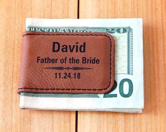 Father of the Bride Gift from Groom - Engraved Money Clip for Groomsmen - Personalized  Leather Clips