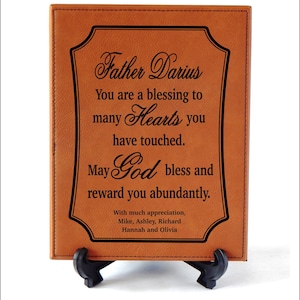 Personalized Catholic Priest Gift: Engraved Leatherette Plaque