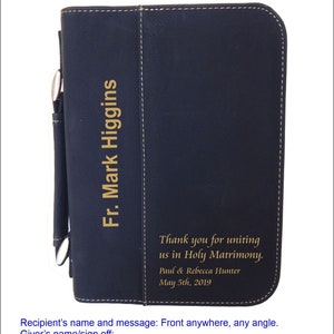 Engraved Leatherette Bible Cover: Personalized Officiant Gift