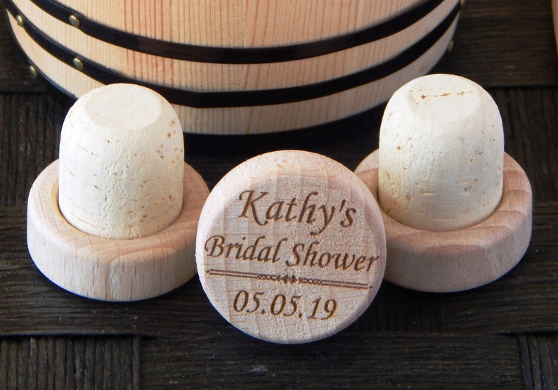Engraved Wood Wine Stoppers Wedding Favor Personalized Bottle Cork Stopper Set image 5
