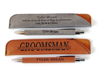 Engraved Groomsmen Proposal Gift: Custom Leather Pen & Case