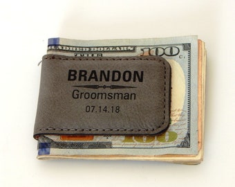 Custom Gifts for Groomsmen - Personalized Leather Money Clip - Groomsman - Best Man Clips, MC07