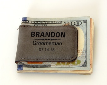 Personalized Groomsmen Gift: Engraved Leather Money Clip