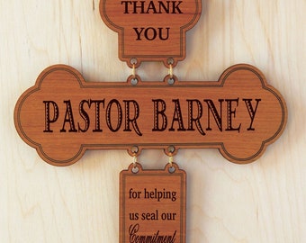 Personalized Officiant Gift: Engraved Pastor Wood Cross, DWO026