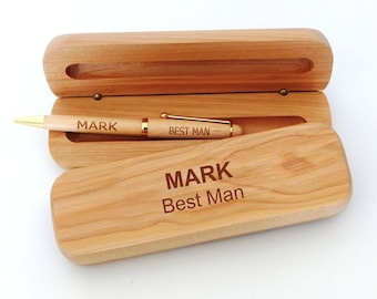 Personalized Gift for Best Man - Gifts for Groomsmen -  Wooden Pen Set - Wedding Pens and Case