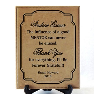 Personalized Leather Plaque: Engraved Mentor Teacher Gift
