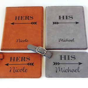 Personalized Passport Cover and Luggage Tags Wedding Gift Set for Mr and Mrs | Custom Couple Gifts |Leather Passport Holder Engraved Wallet