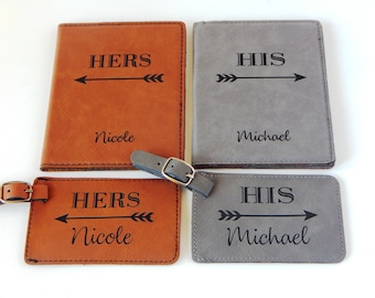 Engraved Couple Honeymoon Gift: Personalized Passport Cover