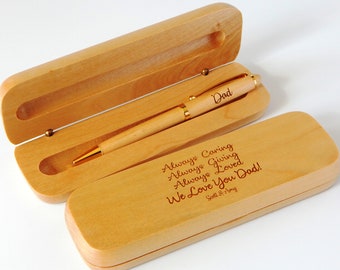 Personalized Dad Gift: Engraved Wood Pen & Case