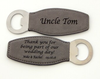 Uncle of the Bride Gift from Bride and Groom - Wedding Bottle Opener - Thank You Leather Openers with Magnet, BO01