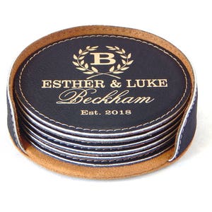 Engraved Leather Coasters | Wedding Gifts for Couple | Personalized Anniversary Gift | Custom Housewarming Coaster | Christmas Gifts , CAS15