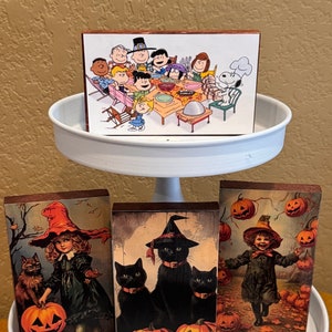 Halloween/Fall Wood Block Decorations. Vintage Decor. Retro Decor. Candy Decor. Tiered Tray.
