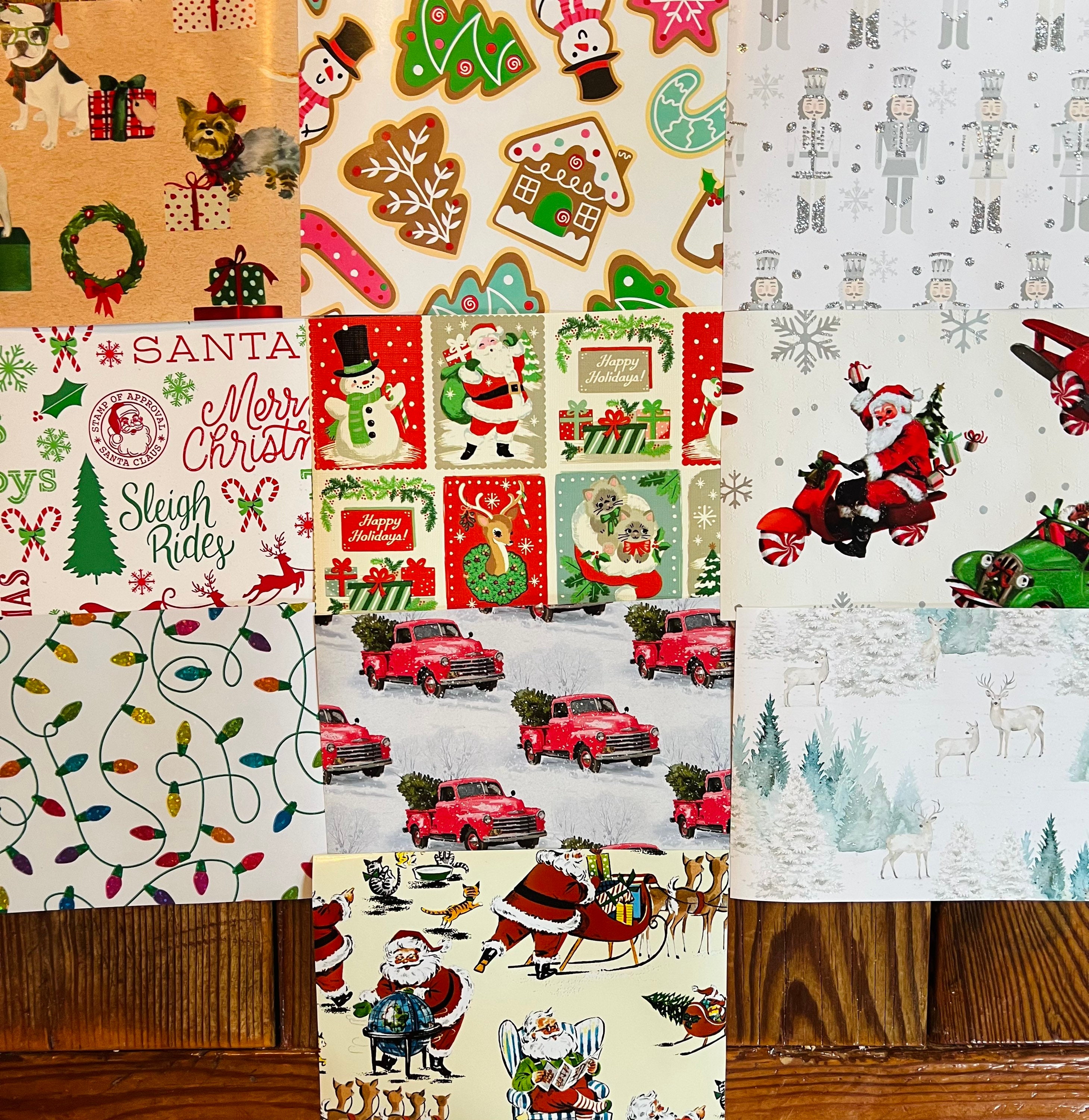 Set of 10 Christmas Wrapping Paper. Glitter Paper. Vintage