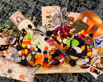 HALLOWEEN MYSTERY BAG. Craft Scoop. Junk Journal Supplies. Mixed Media. Collage Supplies. Scrapbook. Craft Kit. Embellishments. Grab Bag.