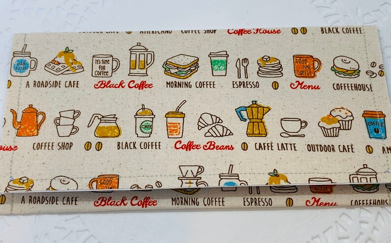 Coffee/Latte/Frappuccino Fabric Envelope. Junk Journal Envelope. Fabric Planner Insert. Ephemera Envelope. Wallet. Billfold. Budget Wallet image 3
