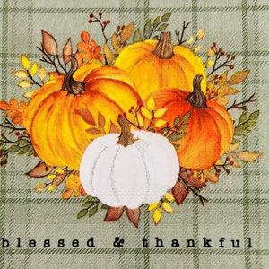 4 Blessed and Thankful Paper Napkins. Cocktail Napkins For Decoupage. Card Making Supplies. Collage. Junk Journal Supplies. Party Decor