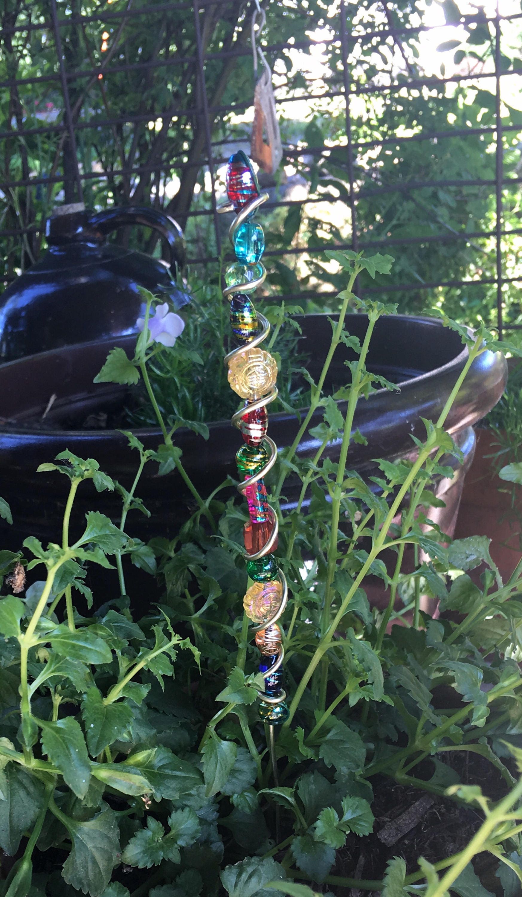 Large Beaded Garden Stake. Garden Decor. Summer Decor. Floral Etsy