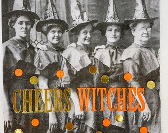 4 Cheers Witches Paper Napkins. Cocktail Napkins For Decoupage. Card Making Supplies. Collage Pieces. Junk Journal Supplies.Party Decor
