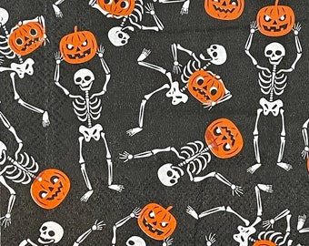 4 Skeleton Paper Napkins. Halloween Cocktail Napkins For Decoupage. Card Making Supplies. Collage Pieces. Junk Journal Supplies.Party Decor