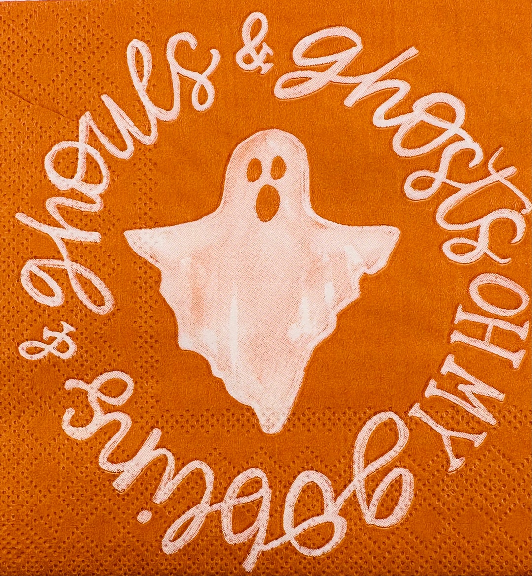 4 Ghost Paper Napkins. Halloween Cocktail Napkins for Etsy