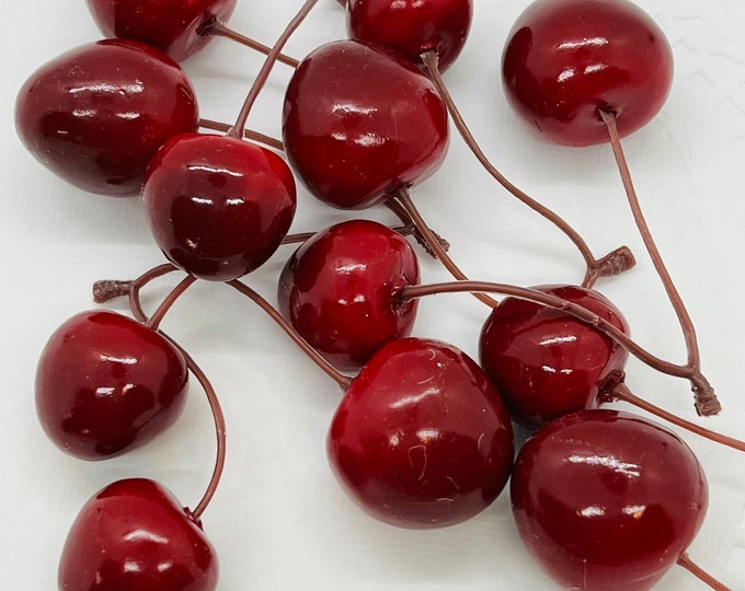 12 Fake Artificial Cherries. Kitchen Fake Fruit. Faux Cherry Decoration