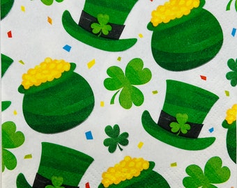 4 St. Patrick's Day Paper Napkins. Cocktail Napkins For Decoupage. Card Making Supplies. Collage Pieces. Junk Journal Supplies. Party Decor