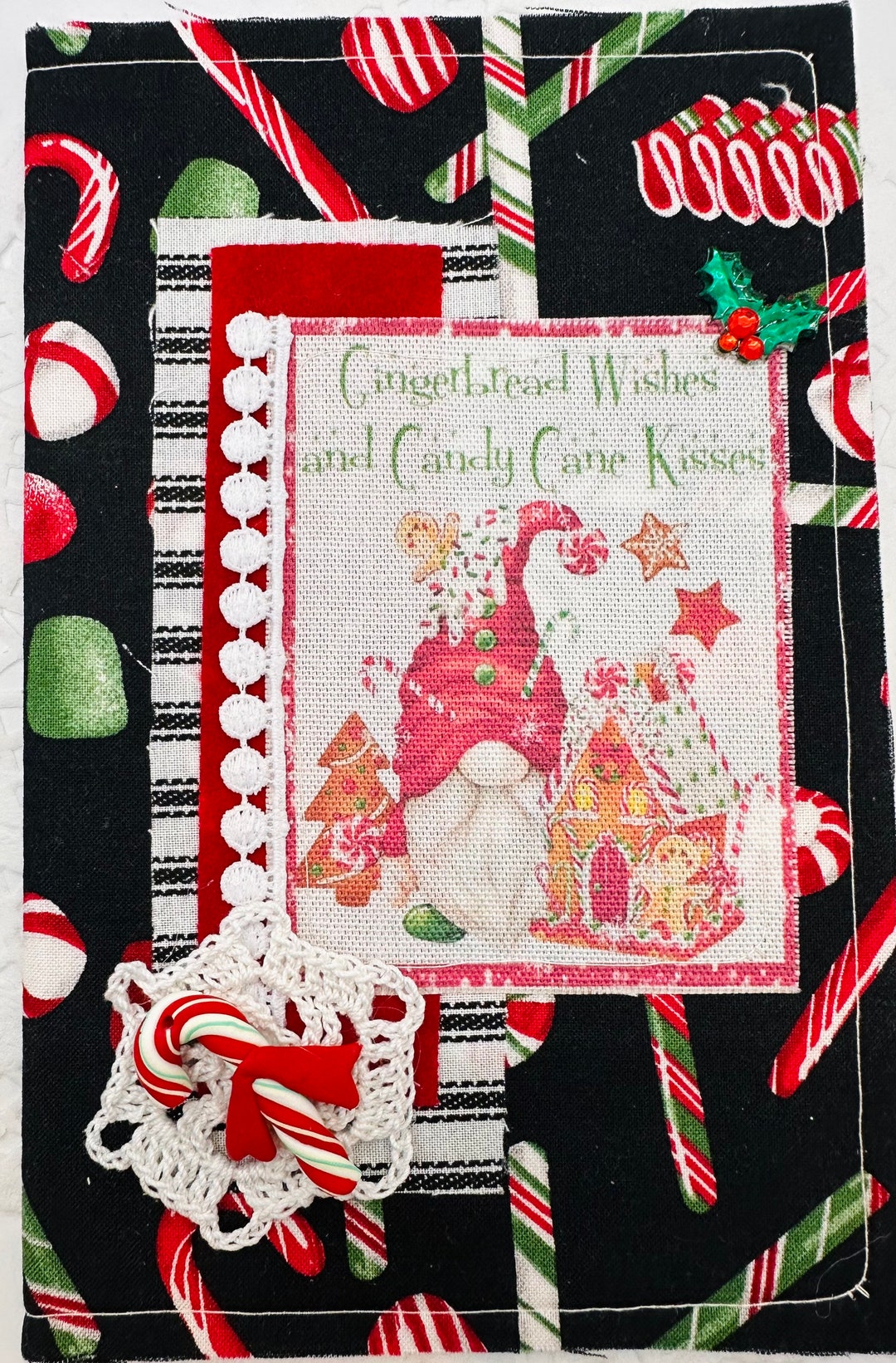 Christmas Gnome/candy Fabric Notebook Cover. Travelers Notebook Cover
