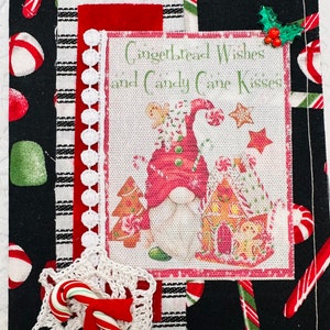 Christmas Gnome/Candy Fabric Notebook Cover. Travelers Notebook Cover. Scrapbook. Junk Journal Cover. Paper Protector. DIY Kit.